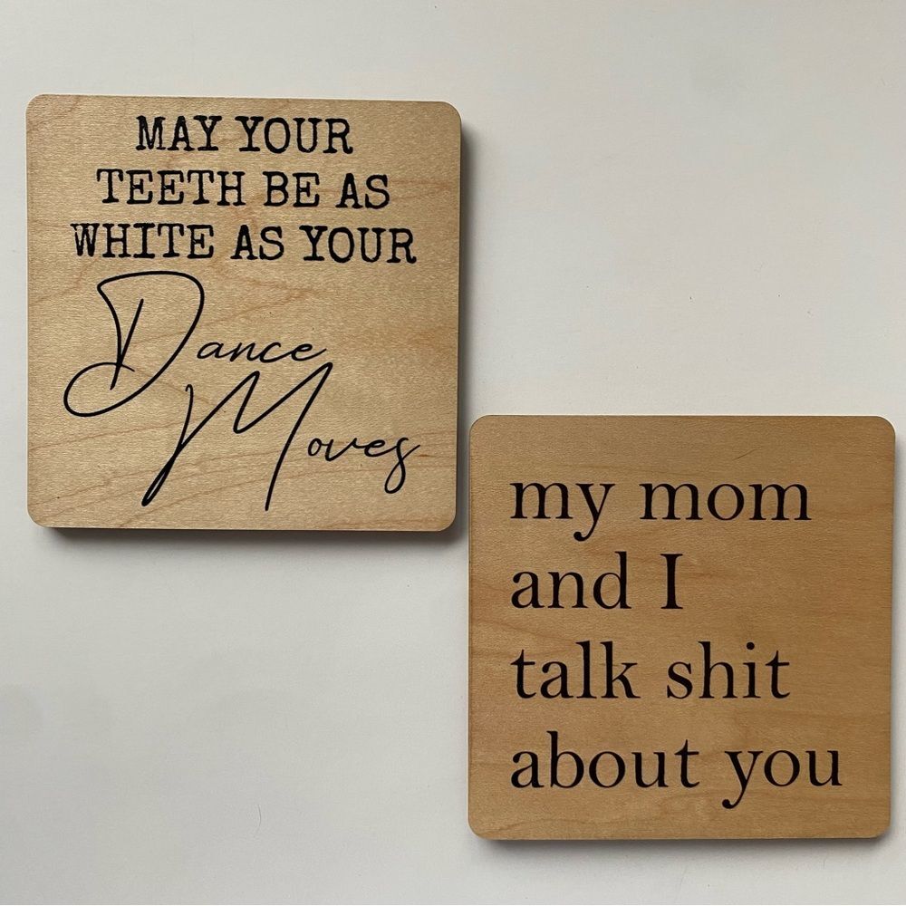 Snarky, Sweary Wooden Coasters Set, Funny Gift Idea